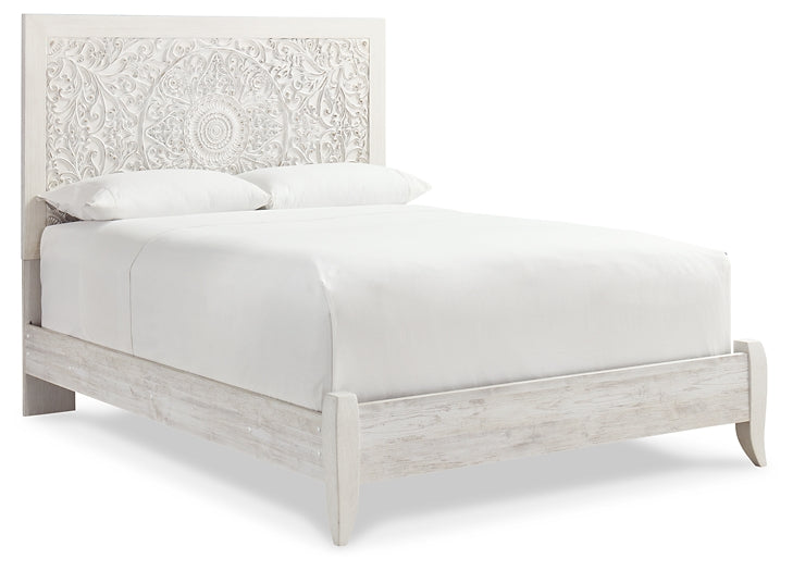 Paxberry Queen Panel Bed with Mirrored Dresser, Chest and Nightstand at Walker Mattress and Furniture Locations in Cedar Park and Belton TX.