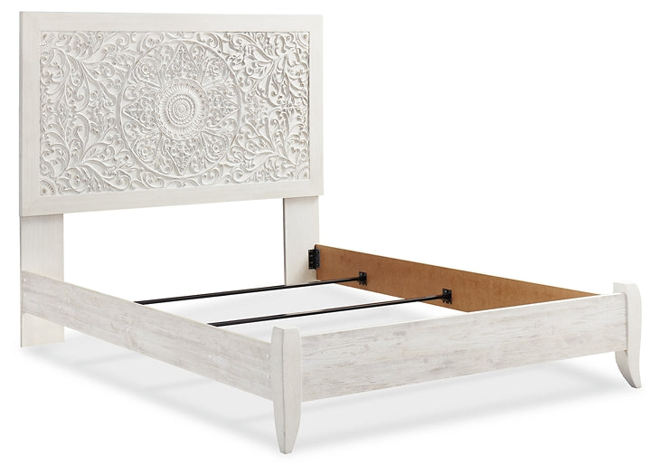 Paxberry Queen Panel Bed with Mirrored Dresser and Chest at Walker Mattress and Furniture Locations in Cedar Park and Belton TX.