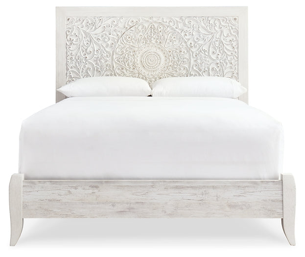 Paxberry Queen Panel Bed with Mirrored Dresser and Chest at Walker Mattress and Furniture Locations in Cedar Park and Belton TX.