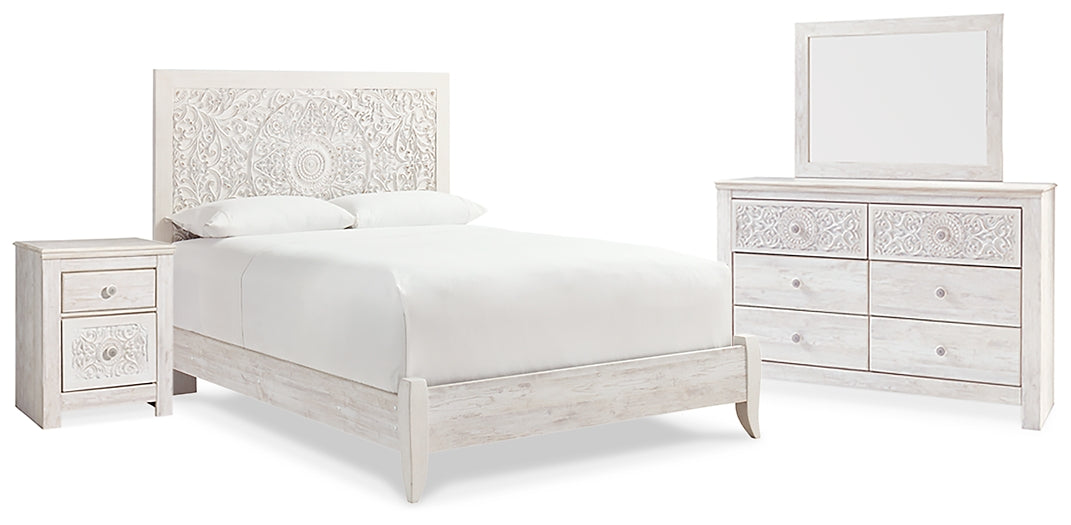 Paxberry Queen Panel Bed with Mirrored Dresser and Nightstand at Walker Mattress and Furniture Locations in Cedar Park and Belton TX.