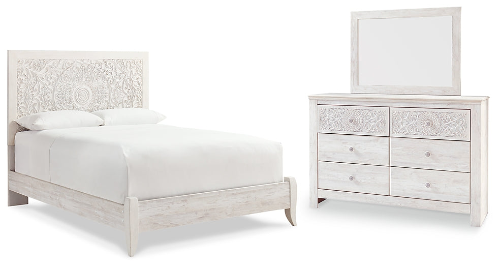 Paxberry Queen Panel Bed with Mirrored Dresser at Walker Mattress and Furniture Locations in Cedar Park and Belton TX.