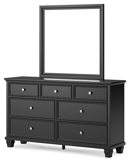Lanolee Queen Panel Bed with Mirrored Dresser and 2 Nightstands