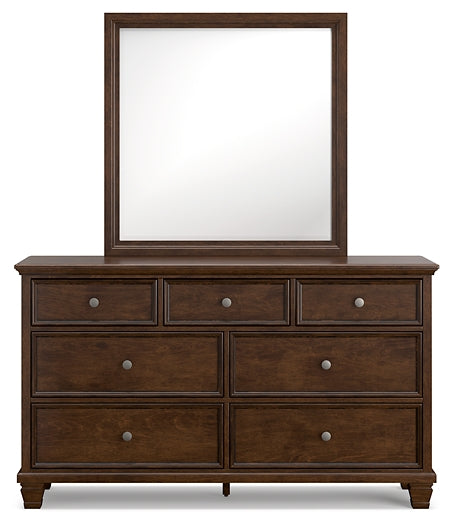 Danabrin California King Panel Bed with Mirrored Dresser and Nightstand