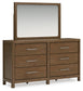 Cabalynn California King Upholstered Bed with Mirrored Dresser